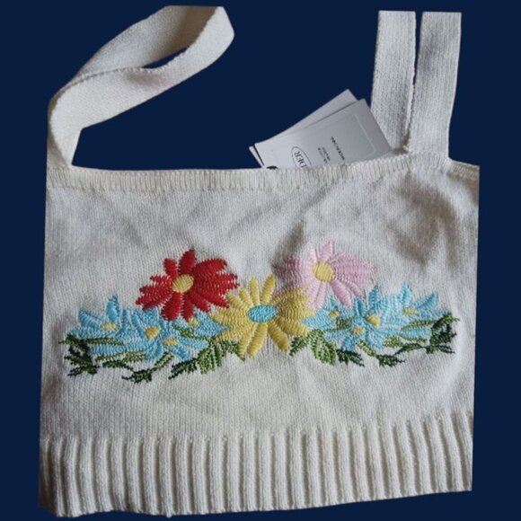 Cider Knitted Crop Top With Floral Embroidery Size Large - Picture 7 of 8